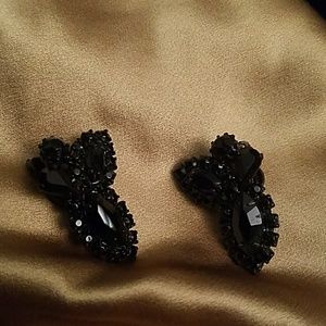Antique black rhinestone clip on earings
